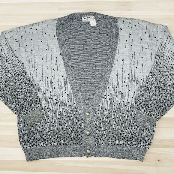 Vtg Santana Womens Sweater Size L Black/White Knit Cardigan Made In Italy - Picture 1 of 5
